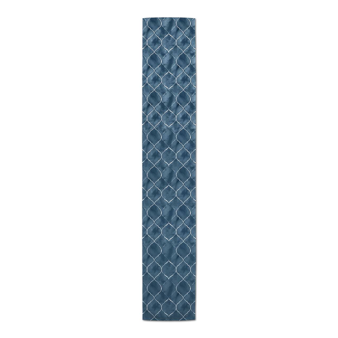 90" Blue Ogee Pattern Cotton Twill Runner